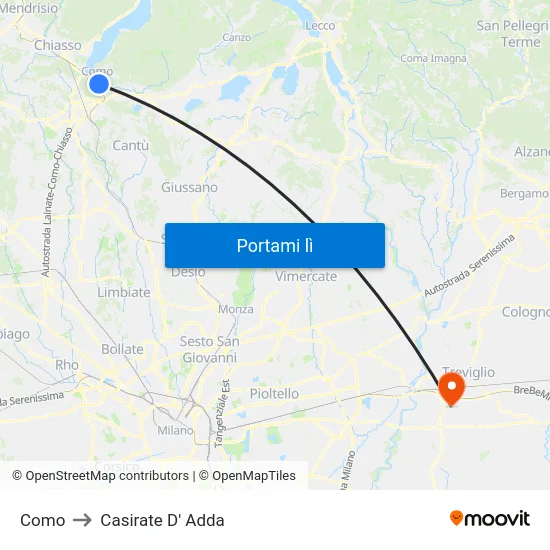 Como to Casirate D' Adda map