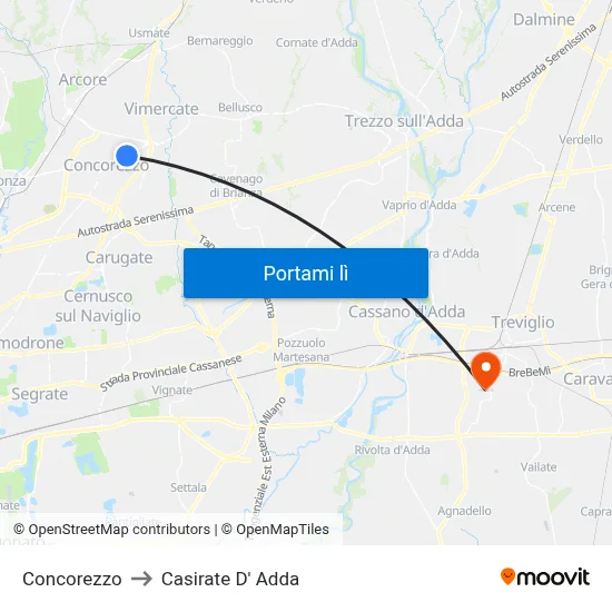 Concorezzo to Casirate D' Adda map
