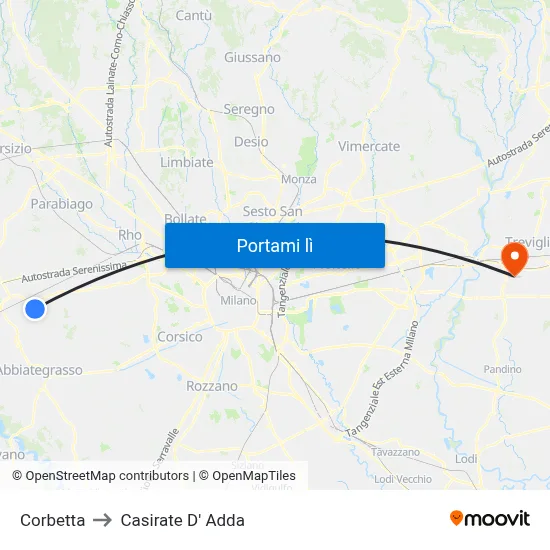 Corbetta to Casirate D' Adda map