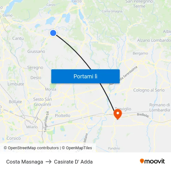 Costa Masnaga to Casirate D' Adda map