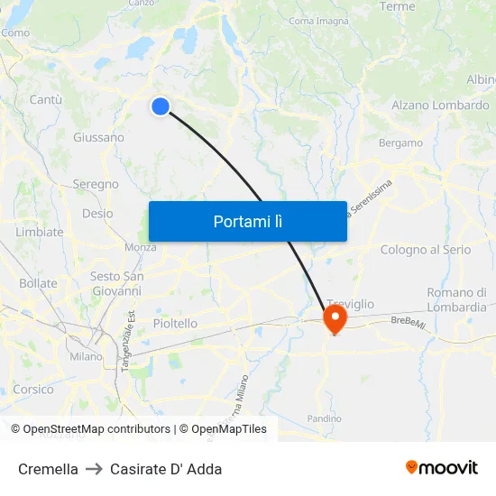 Cremella to Casirate D' Adda map
