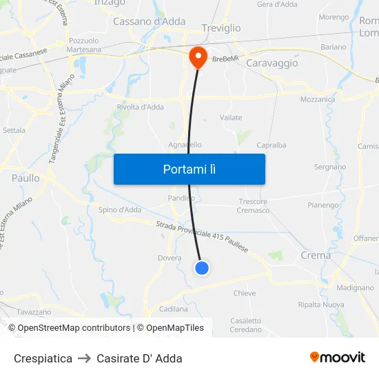 Crespiatica to Casirate D' Adda map