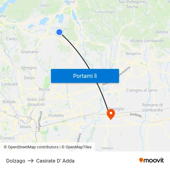 Dolzago to Casirate D' Adda map