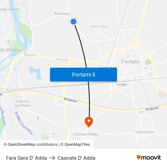 Fara Gera D' Adda to Casirate D' Adda map