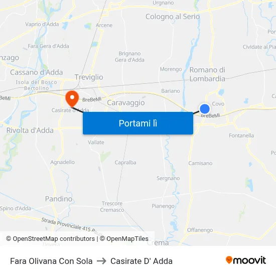 Fara Olivana Con Sola to Casirate D' Adda map