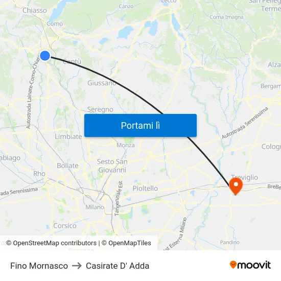Fino Mornasco to Casirate D' Adda map