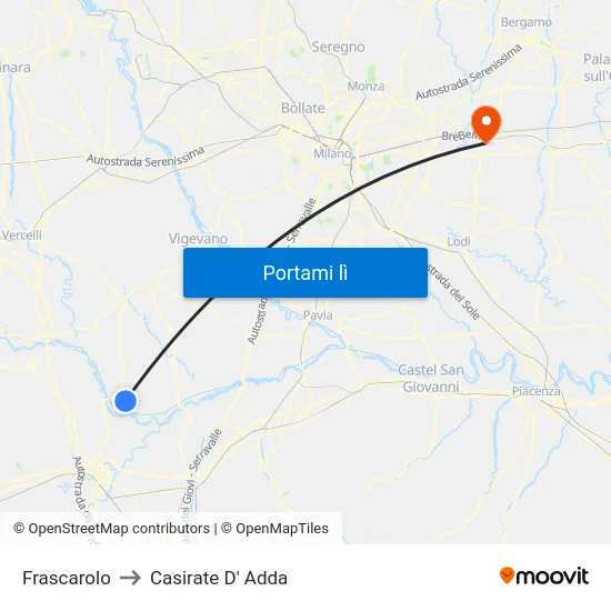 Frascarolo to Casirate D' Adda map