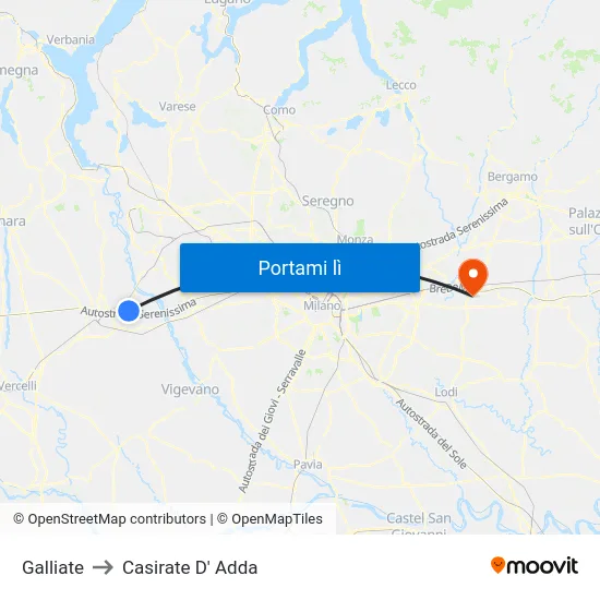 Galliate to Casirate D' Adda map