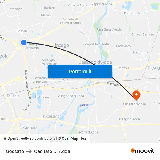 Gessate to Casirate D' Adda map