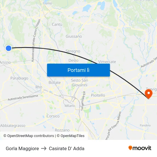Gorla Maggiore to Casirate D' Adda map