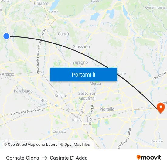 Gornate-Olona to Casirate D' Adda map