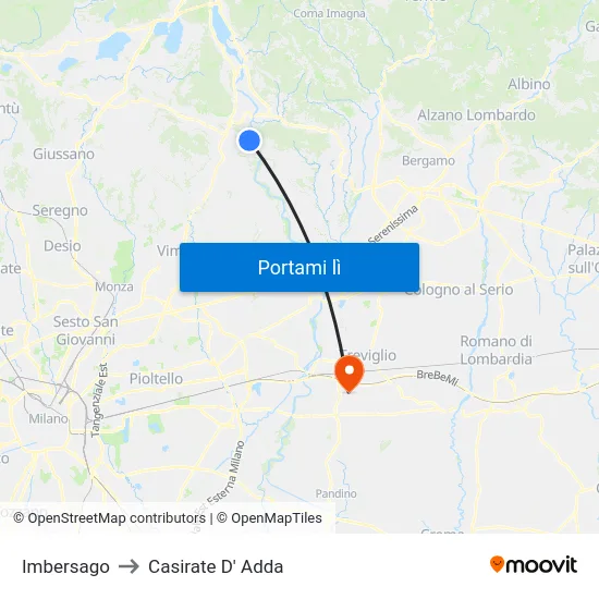 Imbersago to Casirate D' Adda map