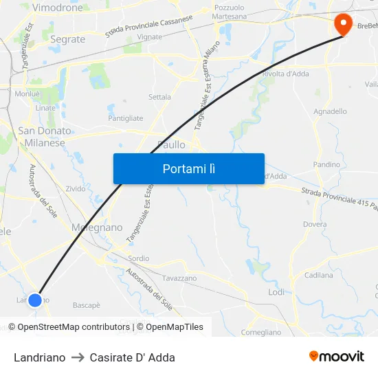 Landriano to Casirate D' Adda map