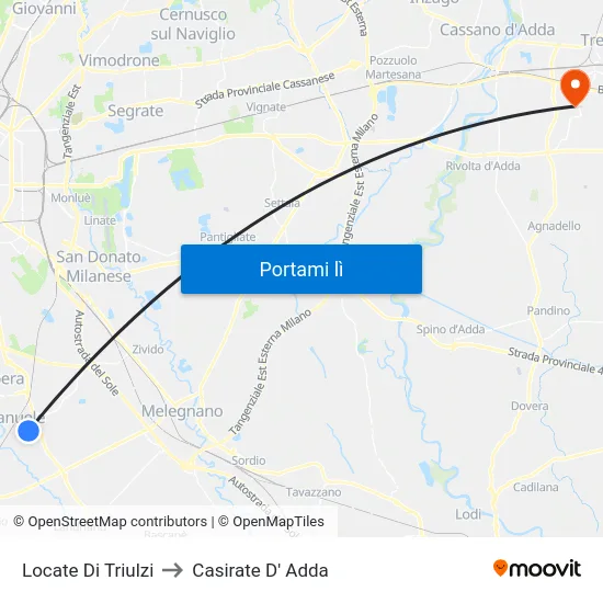 Locate Di Triulzi to Casirate D' Adda map