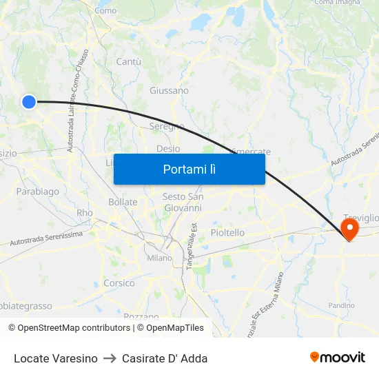 Locate Varesino to Casirate D' Adda map