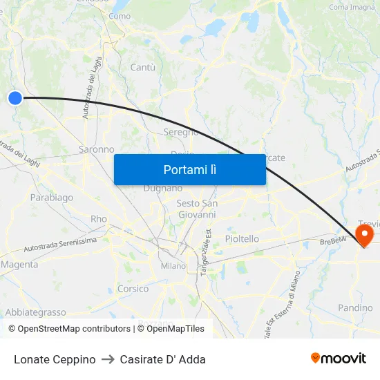 Lonate Ceppino to Casirate D' Adda map