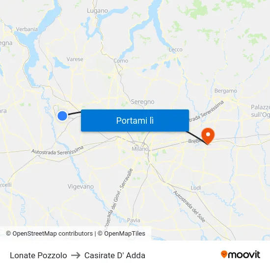 Lonate Pozzolo to Casirate D' Adda map