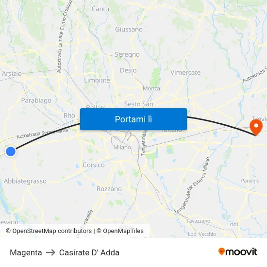 Magenta to Casirate D' Adda map