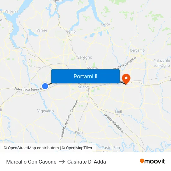 Marcallo Con Casone to Casirate D' Adda map