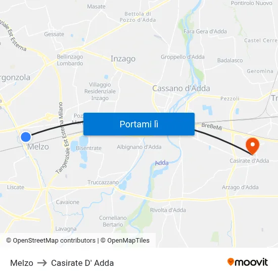 Melzo to Casirate D' Adda map