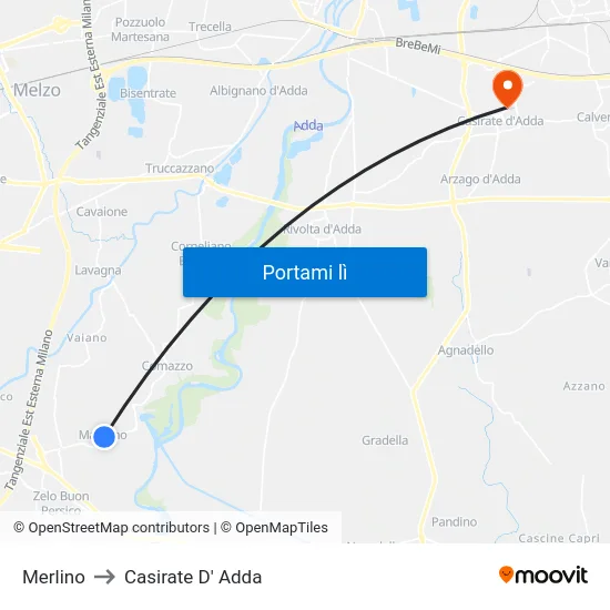 Merlino to Casirate D' Adda map