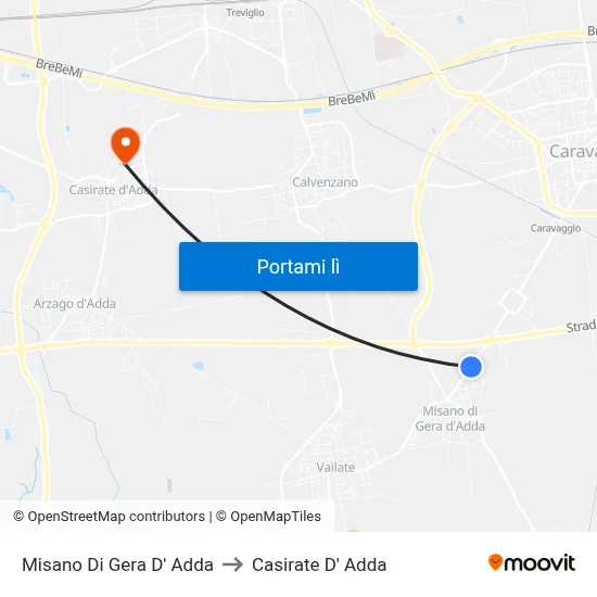Misano Di Gera D' Adda to Casirate D' Adda map