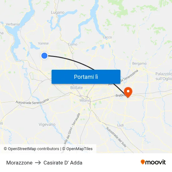 Morazzone to Casirate D' Adda map