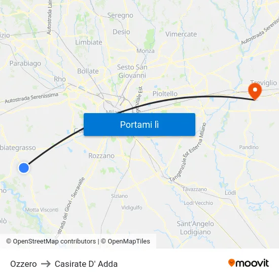 Ozzero to Casirate D' Adda map