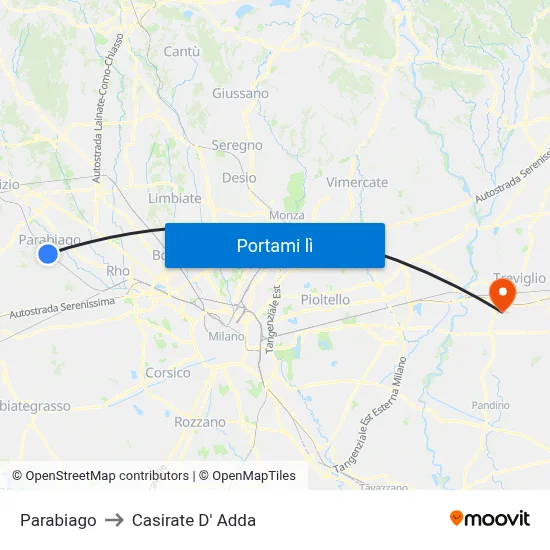 Parabiago to Casirate D' Adda map
