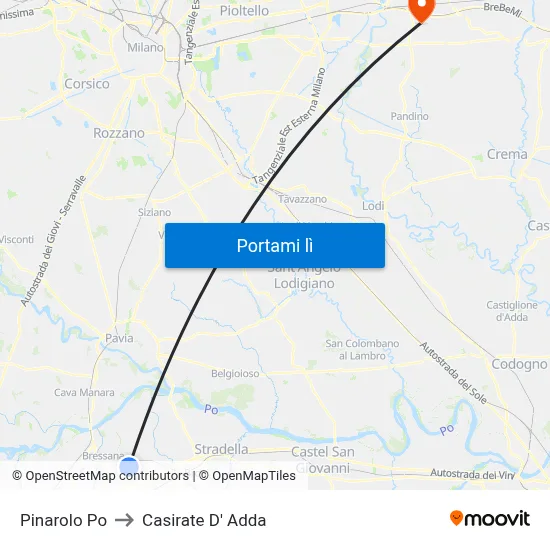 Pinarolo Po to Casirate D' Adda map