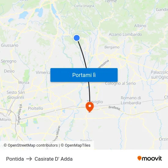 Pontida to Casirate D' Adda map