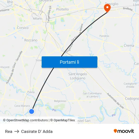 Rea to Casirate D' Adda map