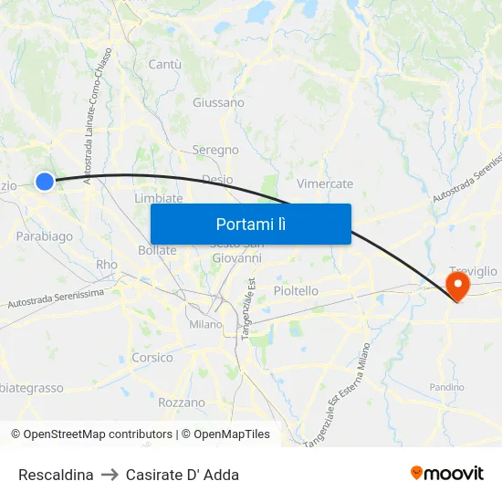 Rescaldina to Casirate D' Adda map