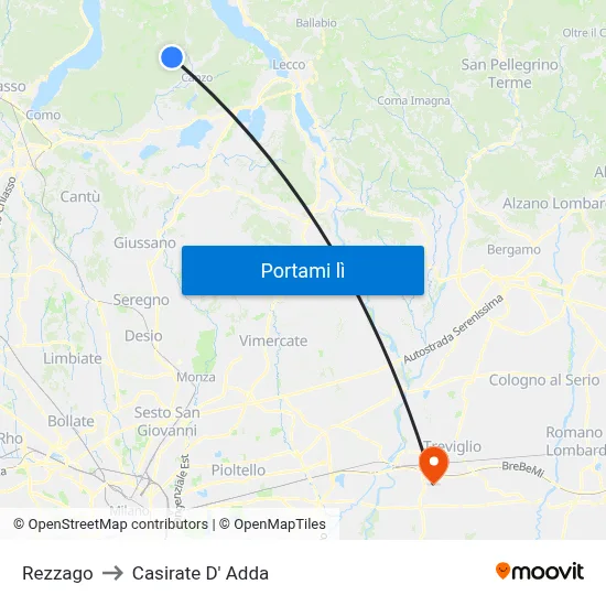 Rezzago to Casirate D' Adda map