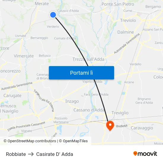 Robbiate to Casirate D' Adda map