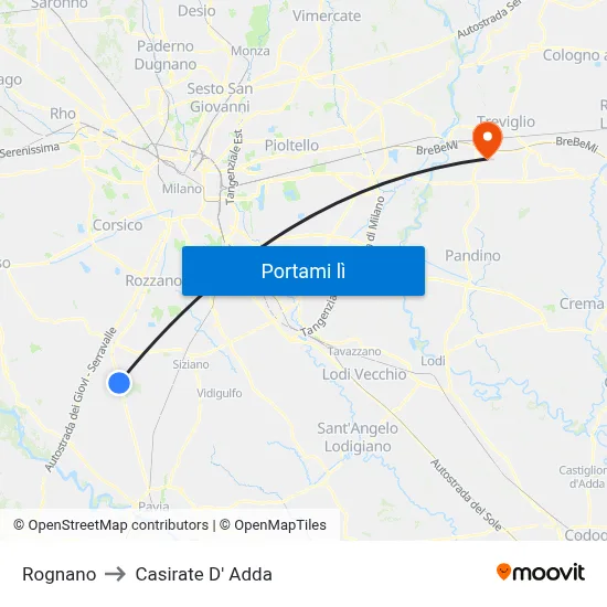 Rognano to Casirate D' Adda map