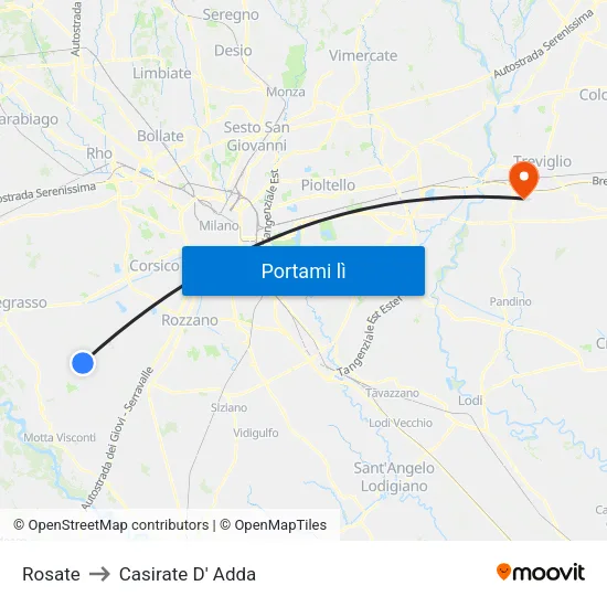 Rosate to Casirate D' Adda map