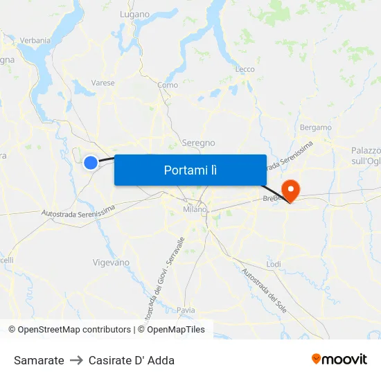 Samarate to Casirate D' Adda map