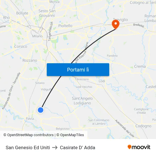 San Genesio Ed Uniti to Casirate D' Adda map