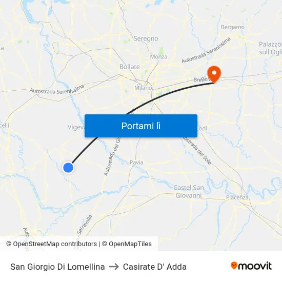 San Giorgio Di Lomellina to Casirate D' Adda map