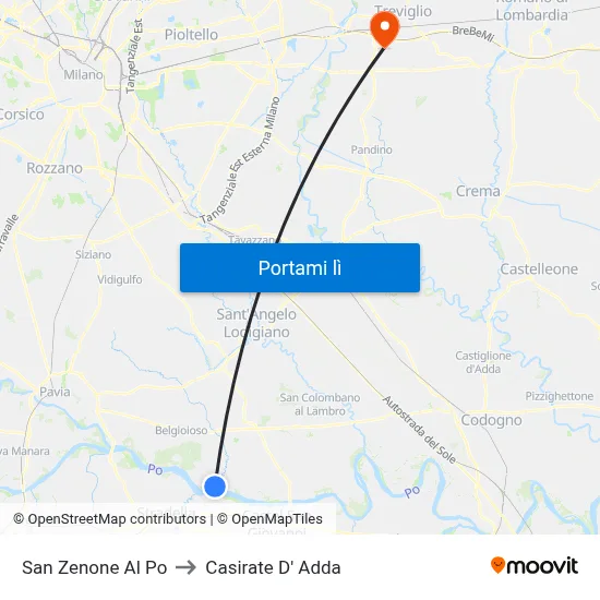 San Zenone Al Po to Casirate D' Adda map