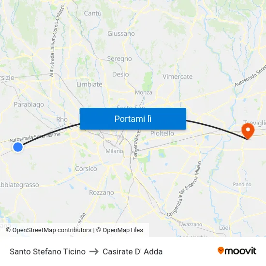 Santo Stefano Ticino to Casirate D' Adda map
