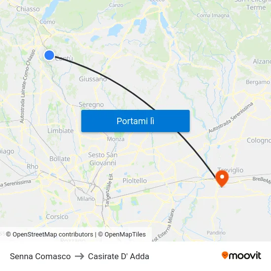 Senna Comasco to Casirate D' Adda map
