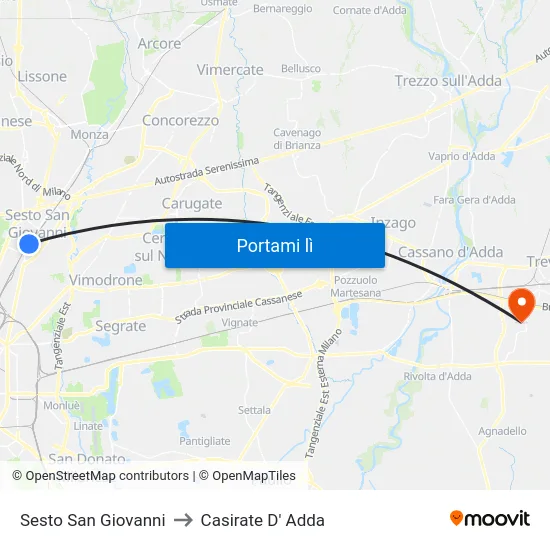 Sesto San Giovanni to Casirate D' Adda map