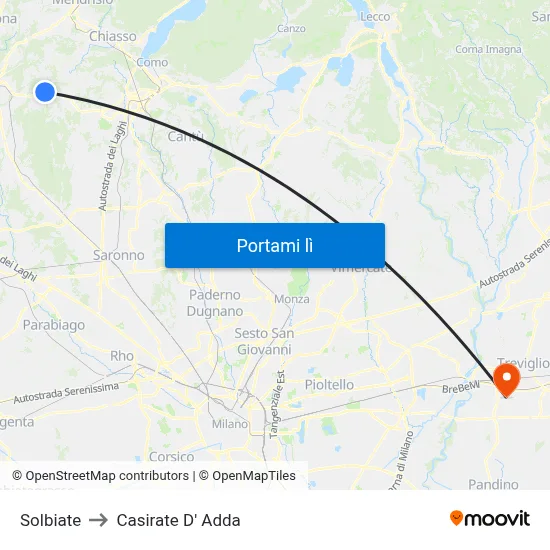 Solbiate to Casirate D' Adda map