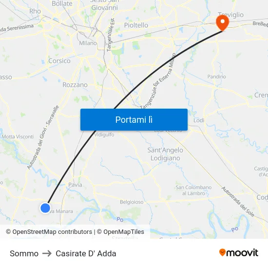 Sommo to Casirate D' Adda map
