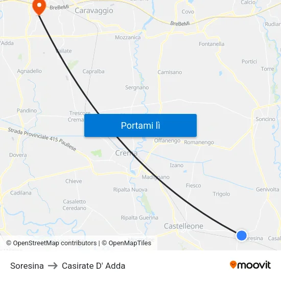 Soresina to Casirate D' Adda map