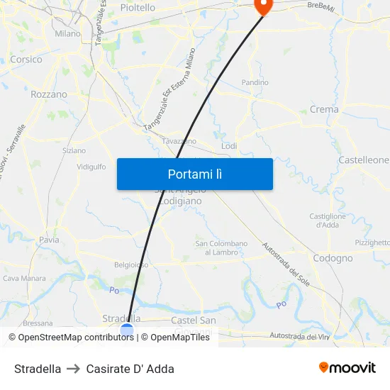 Stradella to Casirate D' Adda map