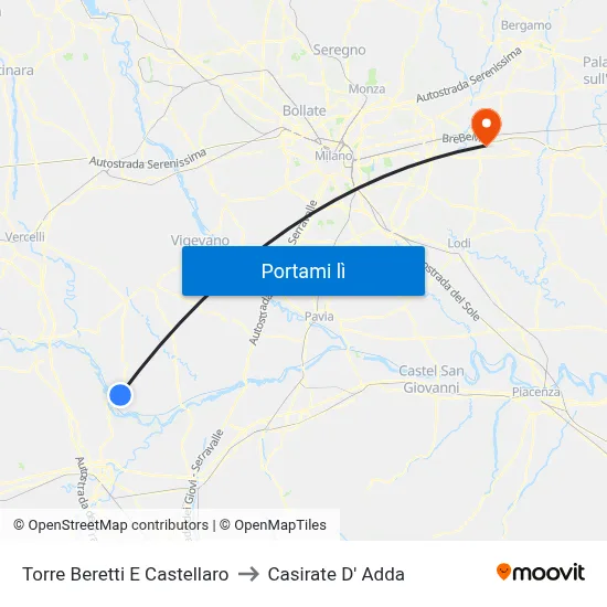 Torre Beretti E Castellaro to Casirate D' Adda map