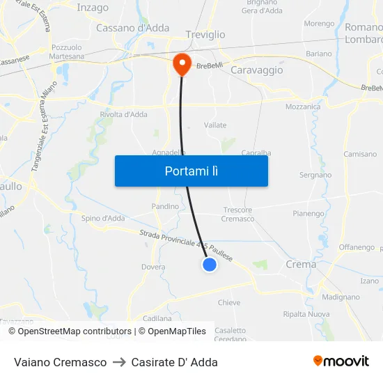 Vaiano Cremasco to Casirate D' Adda map